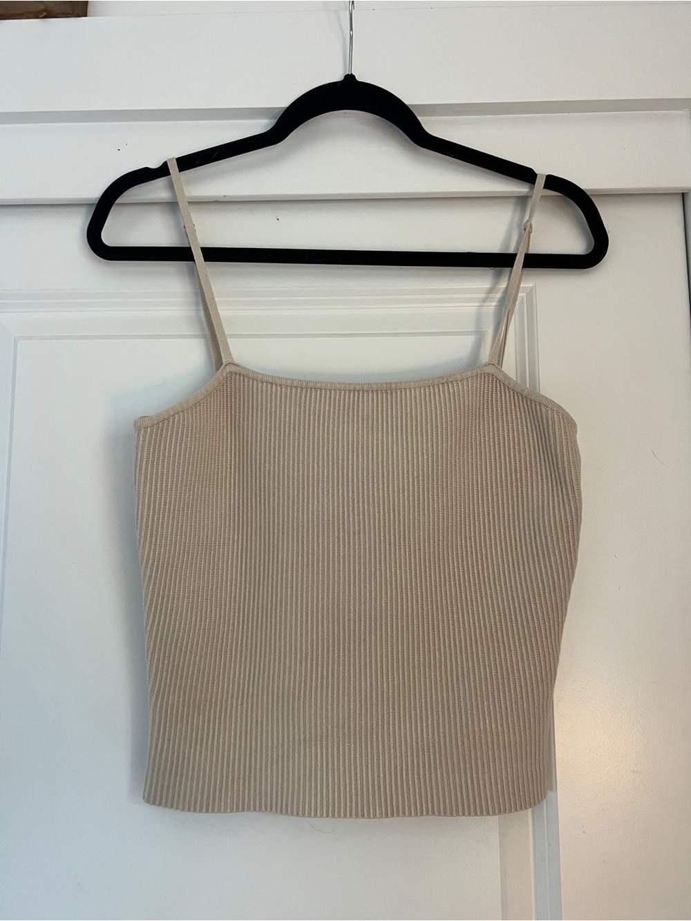 House of Harlow Beige Ribbed Spaghetti Strap Tank Top